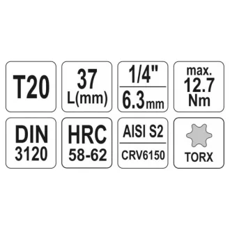 YATO nástrčný kľúč na bity Torx 1/4" T20 CrV