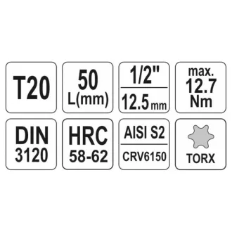 YATO nástrčný kľúč na bity Torx 1/2" T20 CrV
