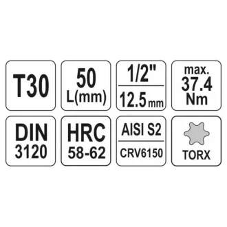 YATO nástrčný kľúč Torx 1/2" T30 CrV