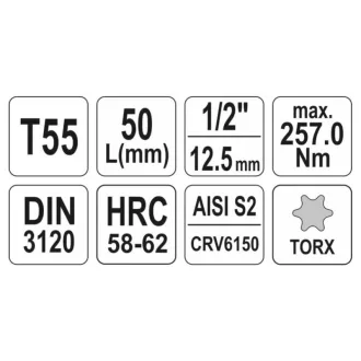 YATO nástrčný kľúč Torx 1/2" T55 CrV