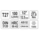YATO Dlhý nástrčný kľúč Torx 1/2" T27 CrV