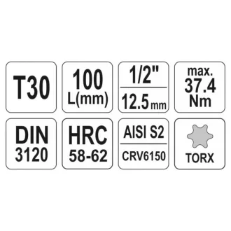 YATO Dlhý nástrčný kľúč Torx 1/2" T30 CrV