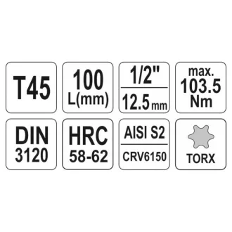 YATO Dlhý nástrčný kľúč Torx 1/2" T45 CrV