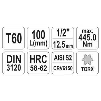 YATO Dlhý nástrčný kľúč Torx 1/2" T60 CrV