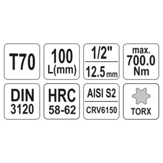 YATO Dlhý nástrčný kľúč Torx 1/2" T70 CrV
