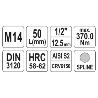 YATO nástrčný kľúč Spline 1/2" M14 CrV