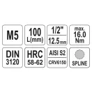 YATO Dlhý nástrčný kľúč Spline 1/2" M5 CrV