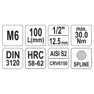YATO Dlhý nástrčný kľúč Spline 1/2" M6 CrV