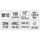 YATO Dlhý nástrčný kľúč Spline 1/2" M10 CrV