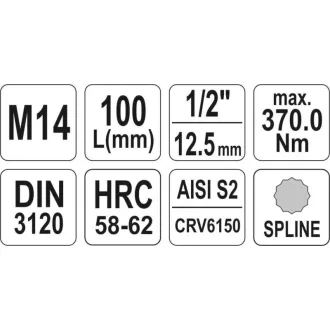 YATO Dlhý nástrčný kľúč Spline 1/2" M14 CrV