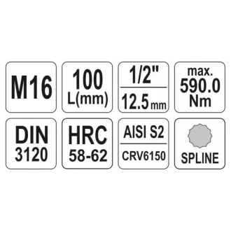 YATO Dlhý nástrčný kľúč Spline 1/2" M16 CrV