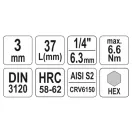 YATO nástrčný kľúč na bity Allen 1/4" 3 mm CrV