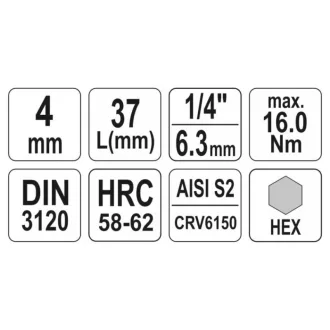 YATO nástrčný kľúč na bity Allen 1/4" 4 mm CrV
