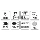 YATO nástrčný kľúč na bity Allen 1/4" 6 mm CrV