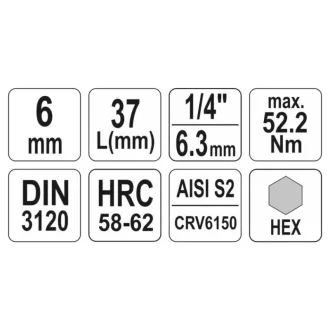 YATO nástrčný kľúč na bity Allen 1/4" 6 mm CrV