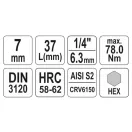YATO nástrčný kľúč na bity Allen 1/4" 7 mm CrV