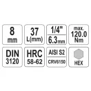 YATO nástrčný kľúč na bity Allen 1/4" 8 mm CrV