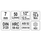 YATO nástrčný kľúč na bity Allen 1/2" 7 mm CrV