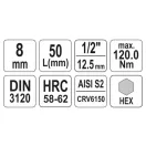 YATO nástrčný kľúč na bity Allen 1/2" 8 mm CrV