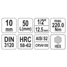 YATO nástrčný kľúč na bity Allen 1/2" 10 mm CrV
