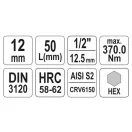 YATO nástrčný kľúč na bity Allen 1/2" 12 mm CrV