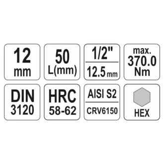 YATO nástrčný kľúč na bity Allen 1/2" 12 mm CrV