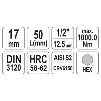 YATO nástrčný kľúč na bity Allen 1/2" 17 mm CrV