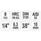 Sada nástrčných kľúčov YATO 9 kusov Allen 1/4", 3/8" CrV