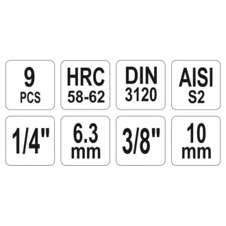   Sada nástrčných kľúčov YATO 9 kusov Allen 1/4", 3/8" CrV