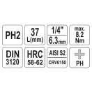 YATO nástrčný kľúč Phillips 1/4" PH2 CrV