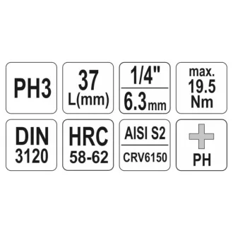 YATO nástrčný kľúč Phillips 1/4" PH3 CrV