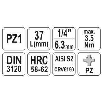 YATO nástrčný kľúč na bity Pozidriv 1/4" PZ1 CrV