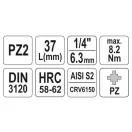 YATO nástrčný kľúč na bity Pozidriv 1/4" PZ2 CrV
