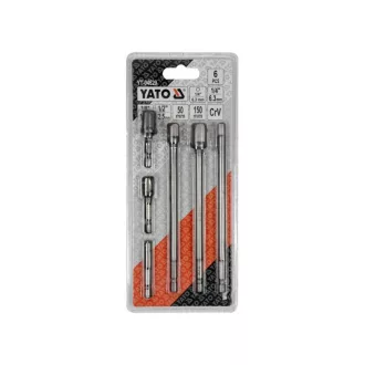   Sada adaptérov YATO nástrčných kľúčov 6 dielov 1/4" Hex -> 1/4", 3/8", 1/2" štvorcový CrV