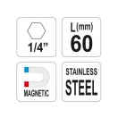 YATO držiak bitov 60 mm 1/4" magnetický inox