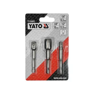   Sada adaptérov YATO nástrčných kľúčov 3 diely 1/4" Hex -> 1/4", 3/8", 1/2" štvorec