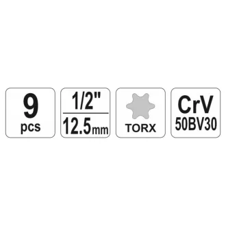   YATO Sada nástrčných kľúčov 9-dielna externá Torx 1/2" E10-E24 CrV