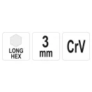 YATO dlhý imbusový kľúč 3,0 mm / 20 x 100 mm CrV