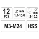 YATO Súprava na vyťahovanie skrutiek a vrtákov 12 dielov M3-M24