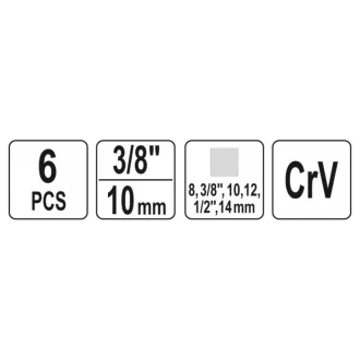   Sada kľúčov na vypúšťanie oleja YATO 6 kusov 3/8", 1/2", 8 mm, 10 mm, 12 mm, 14 mm 3/8" CrV