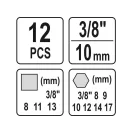 YATO Sada kľúčov na vypúšťanie oleja 12 kusov 8-13 mm, 8-17 mm 3/8"