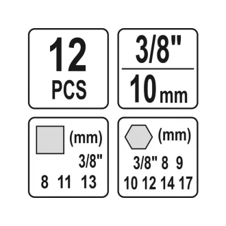   YATO Sada kľúčov na vypúšťanie oleja 12 kusov 8-13 mm, 8-17 mm 3/8"