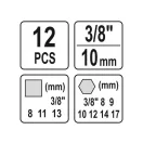 YATO Sada kľúčov na vypúšťanie oleja 12 kusov 8-13 mm, 8-17 mm 3/8"