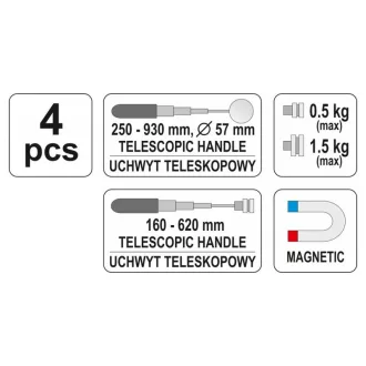   Súprava zrkadielka YATO 4 diely teleskopické (zrkadlo + magnetický snímač)