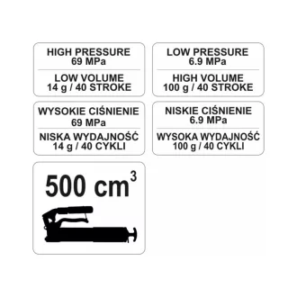 YATO Páková maznica 500 cm3 7-70 MPa nastaviteľný tlak