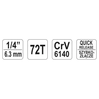 YATO Ráčna hnací hriadeľ 1/4" 155 mm 72T CrV