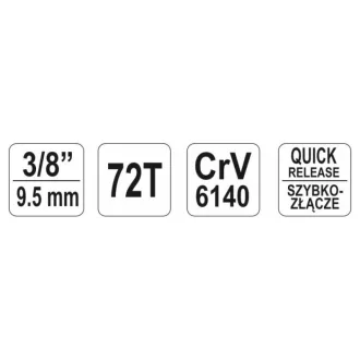   YATO Ratchet Drive Shank 3/8" 200 mm 72T zahnutá stopka mäkká rukoväť CrV