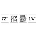 YATO Ratchet Drive Shank 1/4" 155 mm 72T zahnutá stopka CrV