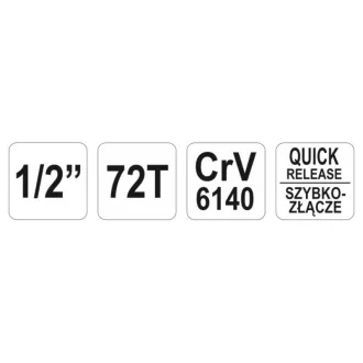   YATO račňový hnací hriadeľ 1/2" 255 mm 72T zahnutý hriadeľ CrV