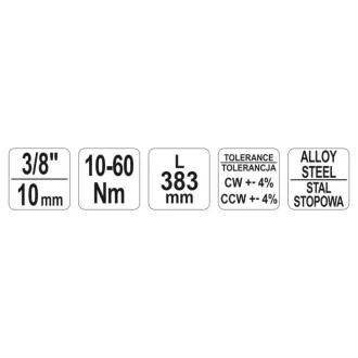 YATO momentový kľúč 3/8" 10-60 Nm / 378-400 mm